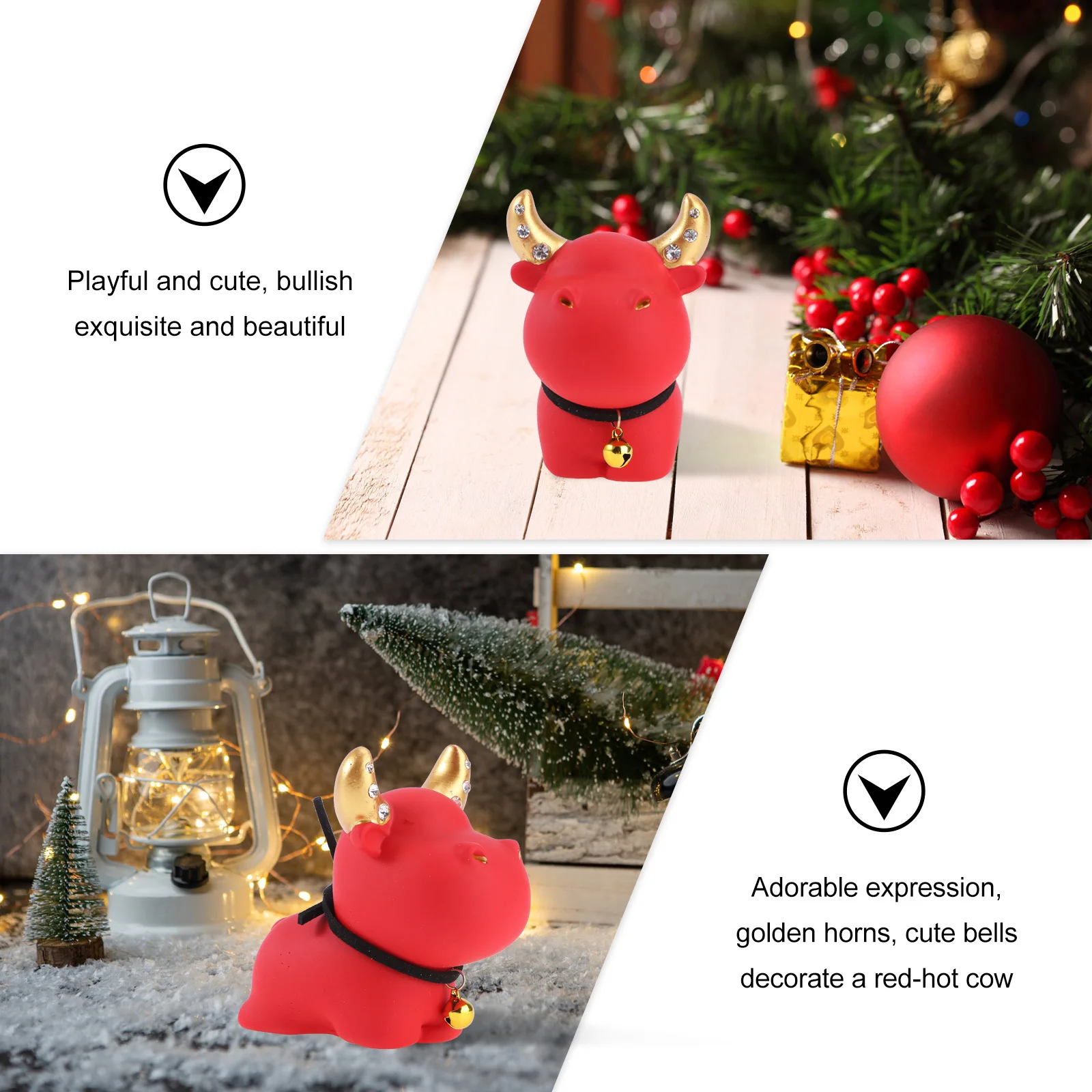 

1Pcs Resin Cartoon Cattle Craft Red Birthday Supply Desktop Resin Craft Home Festival Decoration Desktop Cartoon Decor