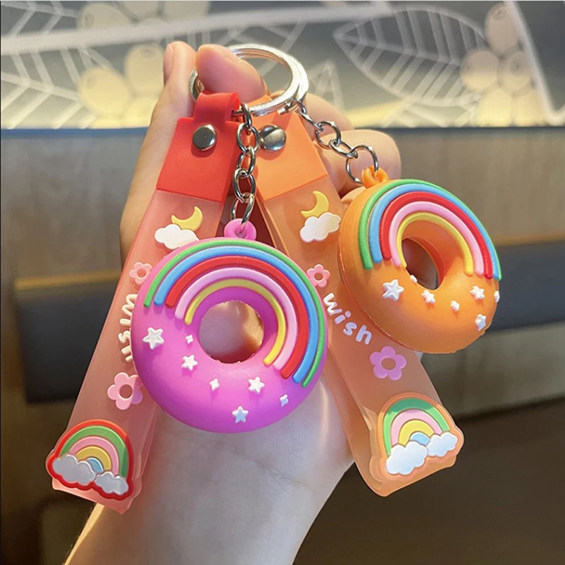 LLavero de PVC con forma de Donut de comida Kawaii, bonito colgante estético para mochila, regalo para parejas, llavero de coche