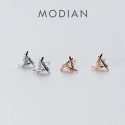 Modian Exquisite Windmill Zircon Silver Stud Earrings for Girl Rose Gold Color Studs 925 Sterling Silver Women Gifts Accessories
