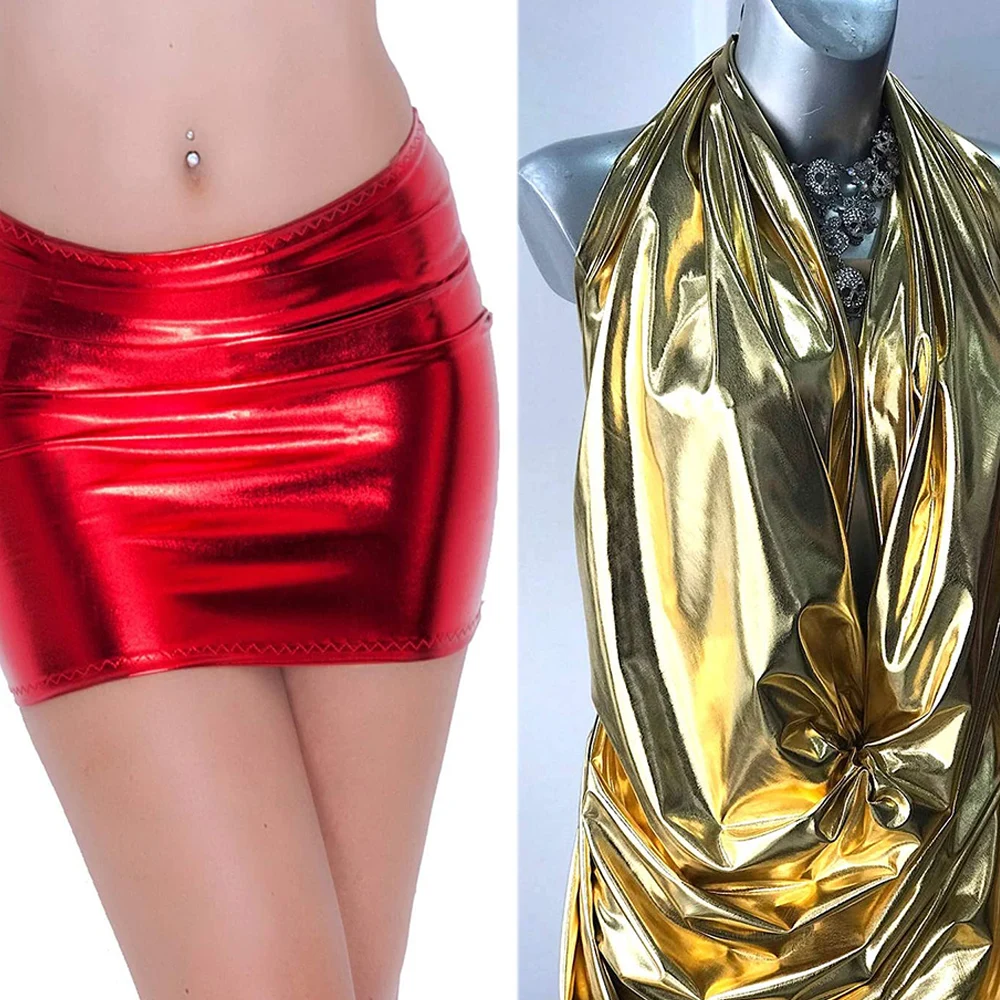 59in x 19in Stretch Shiny Gold Foil Bronzing Spandex Fabric Glossy Material for DIY Stage Cosplay Costume Dress Background Decor