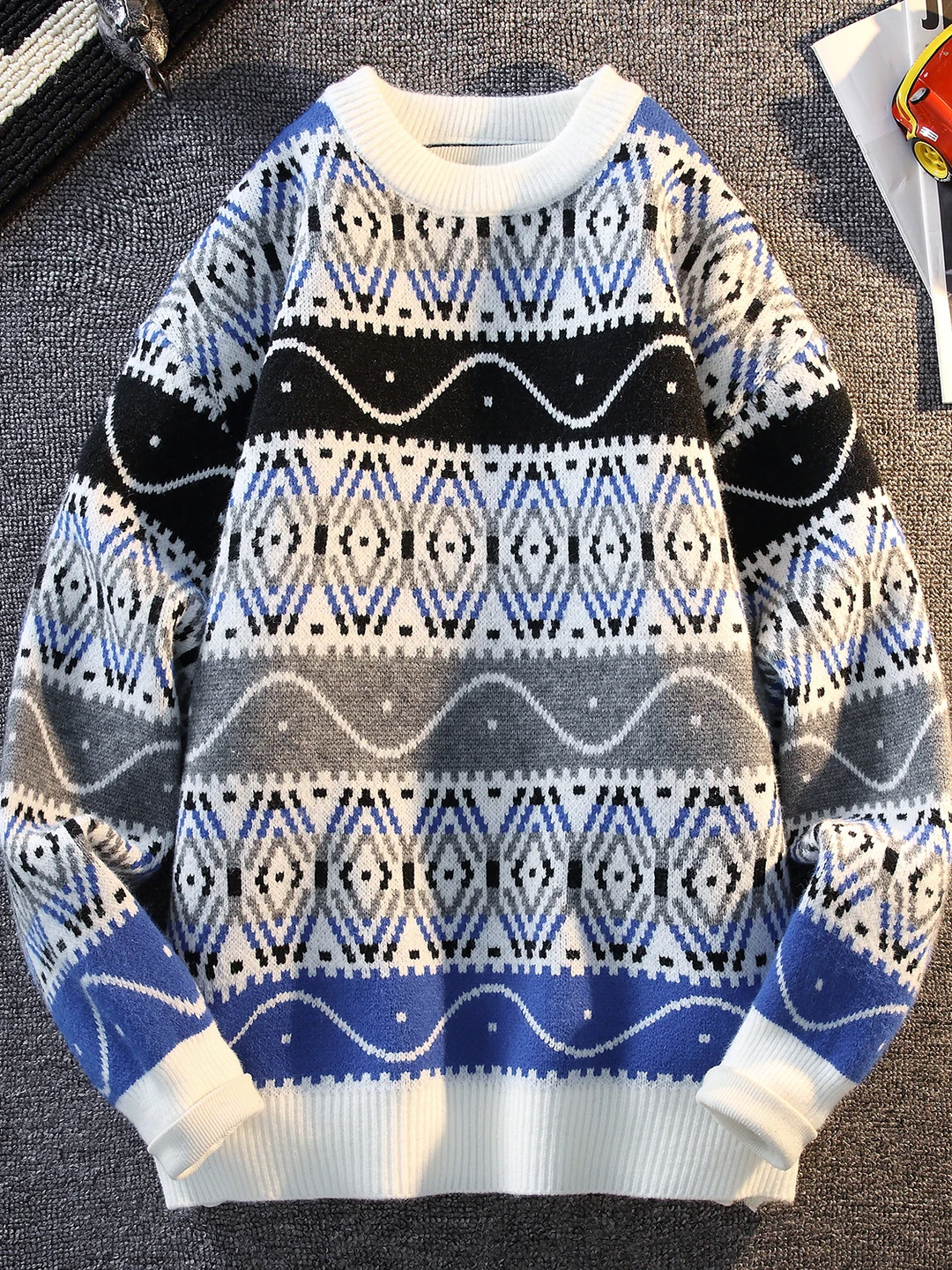 

Новинка 2025, мужской вязаный свитер, повседневный круглый осенне-зимний модный универсальный базовый слой, топ для молодежи и студентов