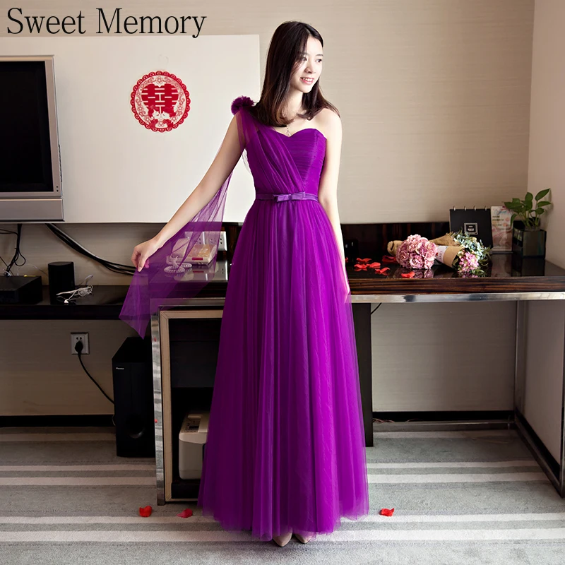 Simple Purple Bridesmaid Dresses Princess Floor Length Lace Up Back Tulle Wedding Party Dress Can Custom Made Color And Size