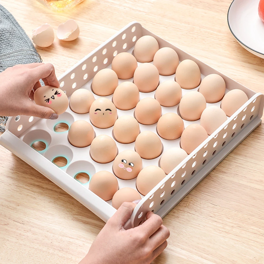 

Egg Preservation Box Double Layer Shelf Stable Base Separate Design Kitchen Dining Room Suitable Egg Storage Container Grid Rack