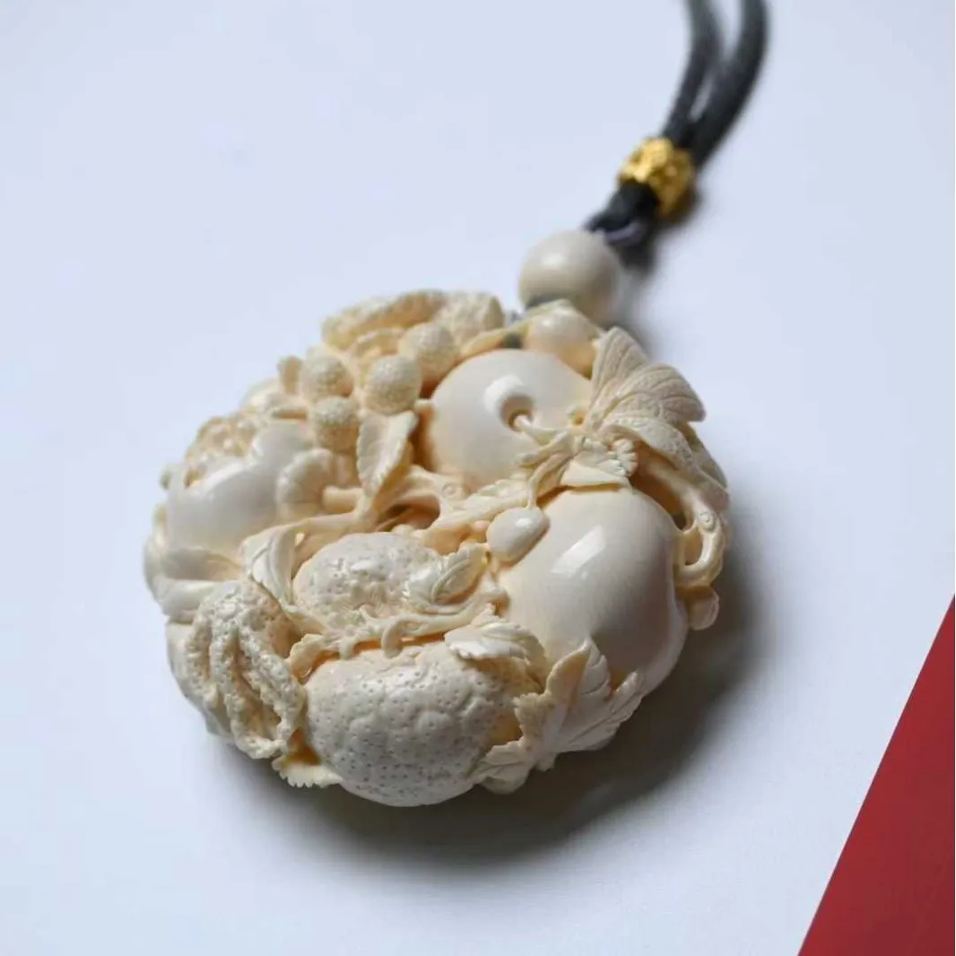 Ping An Buckle Pendant Tooth Carving Carving Auspicious Eight Treasures Ping An Buckle Sweater Chain Pendant Wenwan Pendant