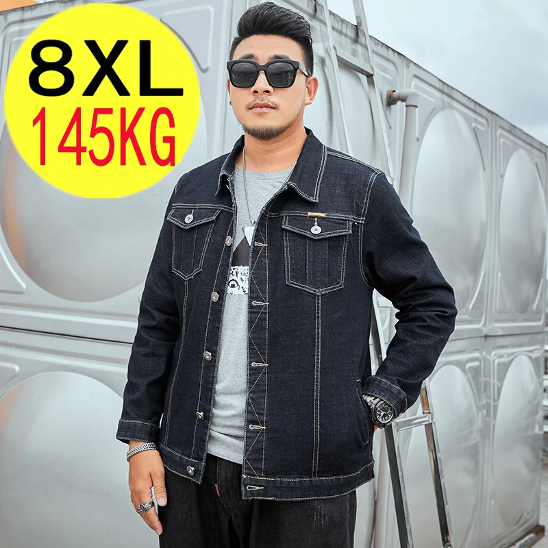 

Джинсовая куртка размера плюс 8XL, мужские пальто большого размера, черные повседневные джинсовые куртки, мужское качественное пальто с лацканами, синяя хлопковая одежда, уличная одежда