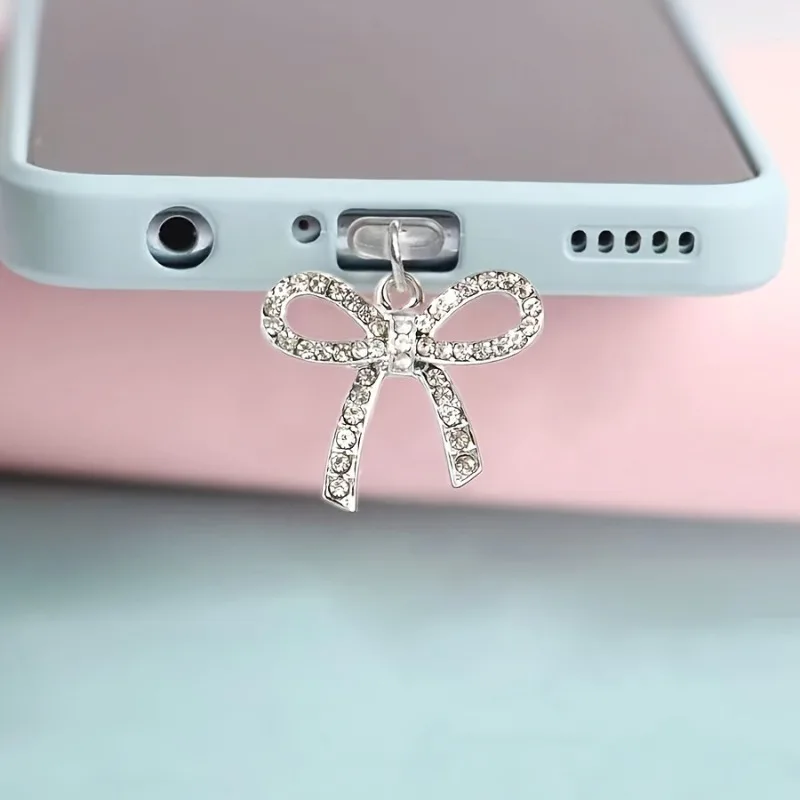 Phone Dust Plug Cute Bow Diamond Dust Cover Phone Accessory Pendant Decoration  for IPhone Type-C Charging Interface