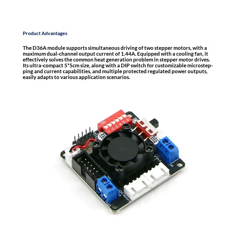 D36A Dual Channel Stepper Motor Driver Module with Voltage Regulator Cooling Fan C12H for Smart Car Robot