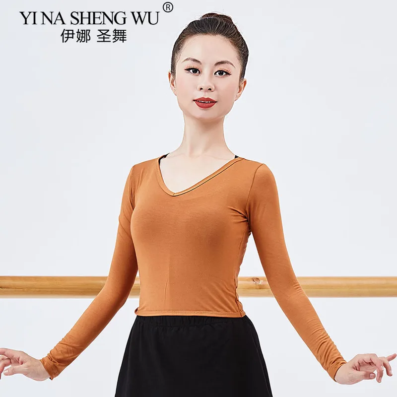 New Dance Practice Clothes V-Neck Blouse Girls Ladies Long-Sleeve Dance Tops Women Adult Ballet Classical Dance Wrap Sweater