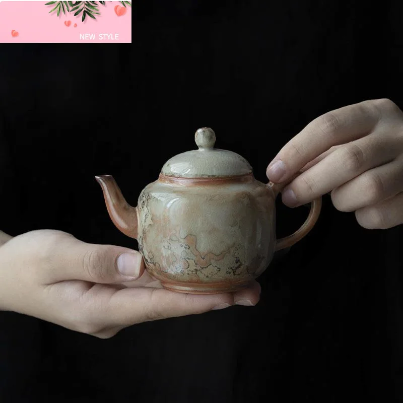 

Japanese Ink Wood-fired Porcelain Teapot Retro Stoneware Scholar's Pot Chinese Tea Brewing Kettle Tea Ceremony Accessories Craft