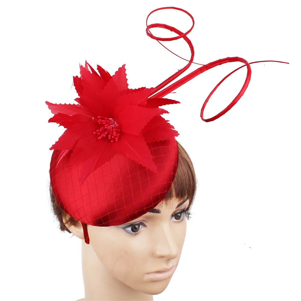 Women Hair Clip Feather Wedding Headwear Casual Girl Bridal Fascinators Hat Pillbox Hat Cocktail Party Hair Clip Church Headwear