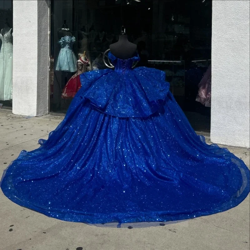 Angelsbridep ที่กําหนดเอง ROYAL BLUE Ball ชุด Quinceanera ประดับด้วยลูกปัด Glitter Tulle ชุดราตรีผู้หญิง Vestidos De Festa