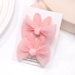 2pcs/set New Girls Kids Gauze Bow Hairpin Rabbit ears Hair Clips Princess Hair Accessories Baby Barrettes Wholesale