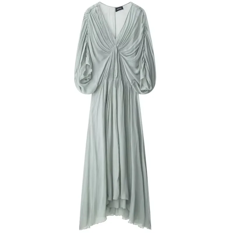 Elegant Long Dresses Woman 2025 New Summer Sexy Sleeveless O-neck Bodycon Midi Dress Fashion Green Ruched Party Evening Dresses