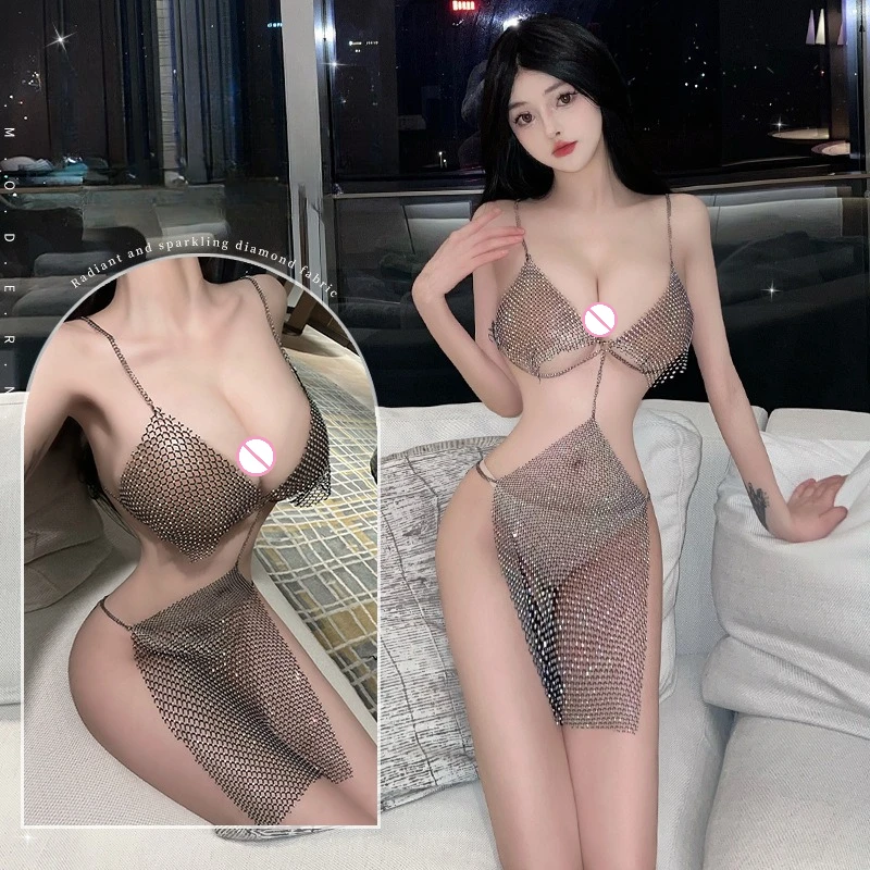 

Женское нижнее белье, экзотические комплекты, домашняя ночная рубашка для сна, сетчатое прозрачное платье с блестками, нижнее белье, униформа для косплея, ролевые игры