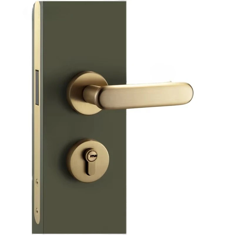 

For High Quality Brass Luxury Door Lock Set with Satin Villa Simple Design Brushed Gold Door Handle Modern Style