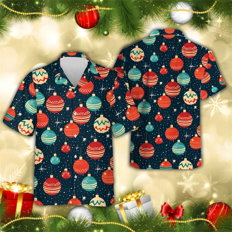 Christmas Decoration Graphic Shirts For Men Clothes Sock Snowman Gingerbread Gifts Beach Shirt Santa Claus Reindeer Short Sleeve