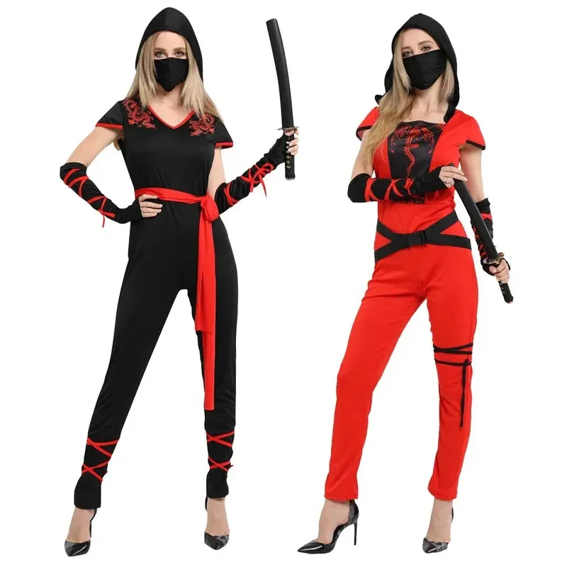 

Carnival Adult Ninja Costume Men Women Black Ninja Red Warrior Cosplay Christmas Party No Weapon