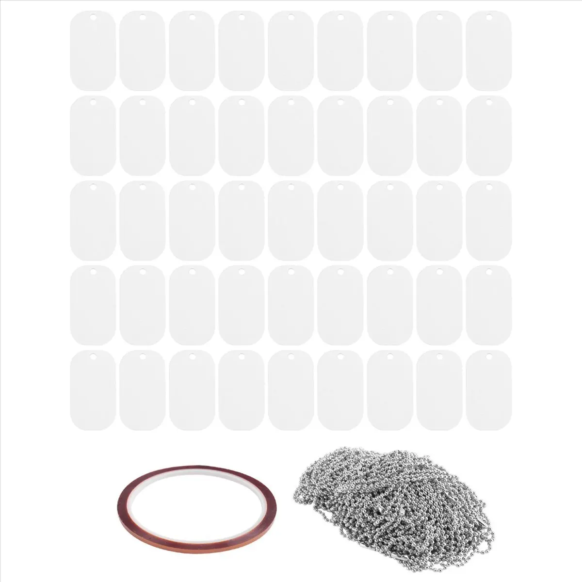 【ABFS】45Pcs Sublimation Blank Dog Tag Aluminum White Sublimation Stamping Tag Pendants Double Sided Blank Stamping Metal Tags