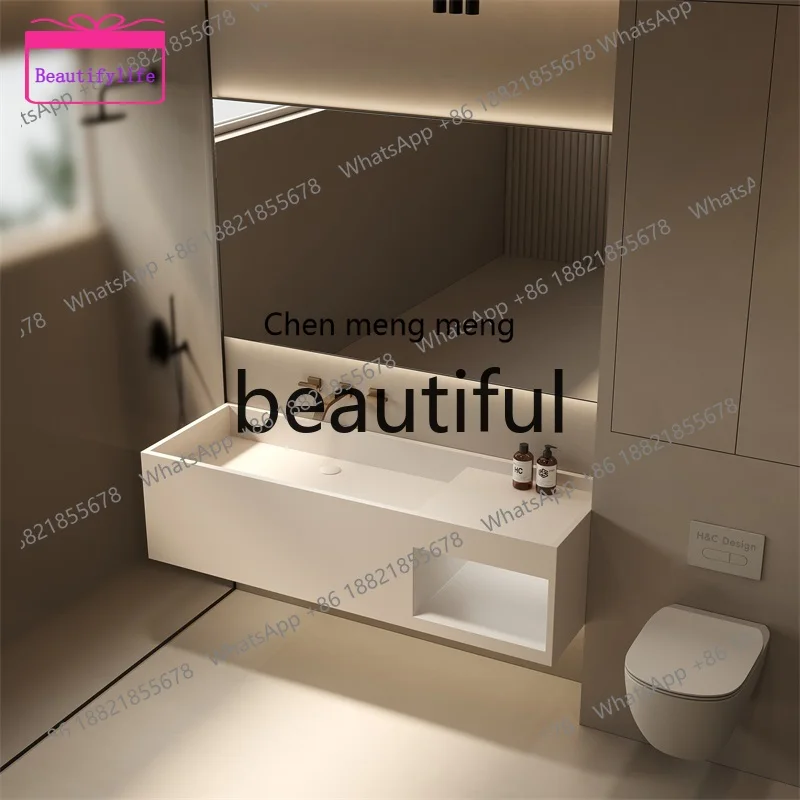YL Cream Wind Tunnel Stone Slate Integrated Seamless Basin, Wash Sink, Face Wash Basin, Bathroom Cabinet