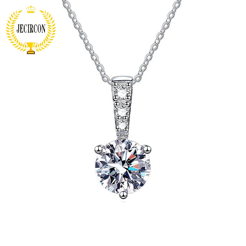 

JECIRCON-925 Sterling Silver Moissanite Necklace for Women Simple 3-Claw Simulated Diamond Round Pendant Fashion Jewelry 1 Carat