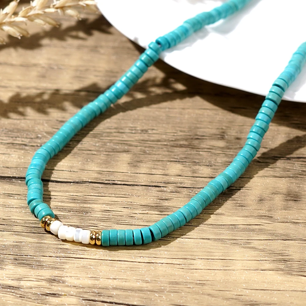 1PC Go2boho Simple Turquoise Friendship Gold Plated Necklace Women\'s Bohemian Summer Beach Fashion Jewelry Accessory