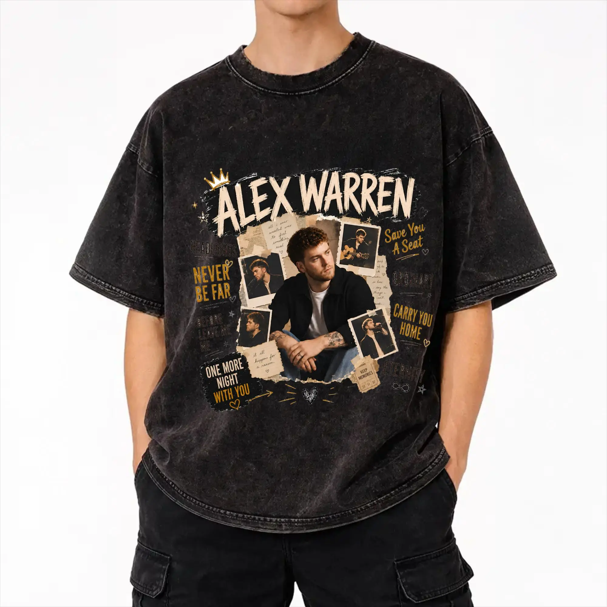 Alex Warren Finding Family on The Road Tour 2026  Washed T Shirts Streetwear T-Shirt  Tee Shirt for Men Women