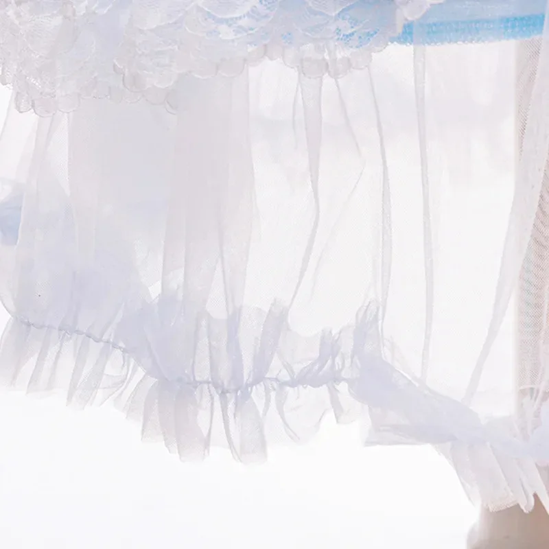 Gaun Putri Busur Renda Ratu Salju Anak Perempuan Pakaian Pertunjukan Disney Cosplay Elsa Pakaian Peri Pesta Karnaval Halloween Anak-anak