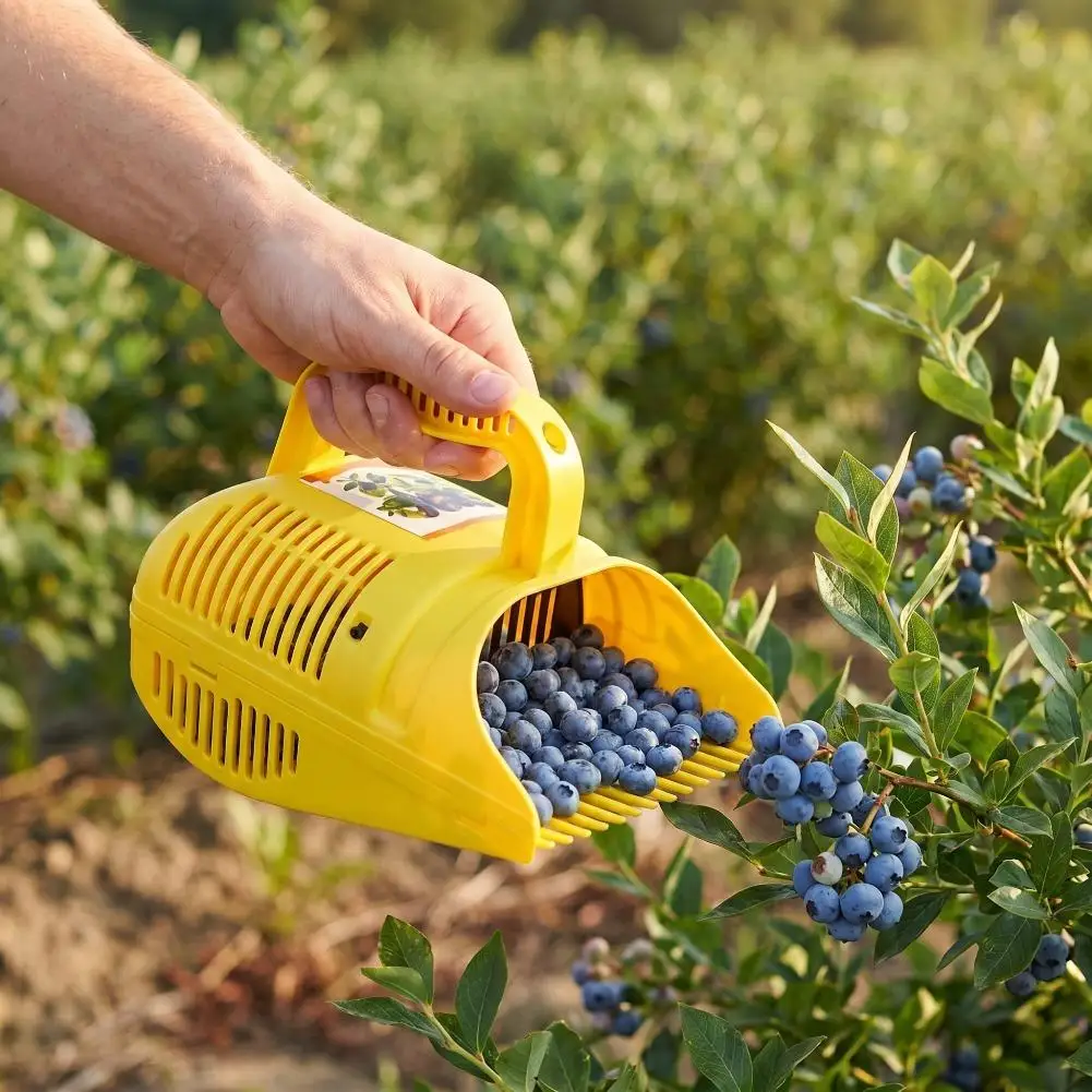 Plastic Berry Picking Rake with Collection Tray, Lightweight Blueberry Harvester Picker for Garden Orchard, Fruit Gathering Tool