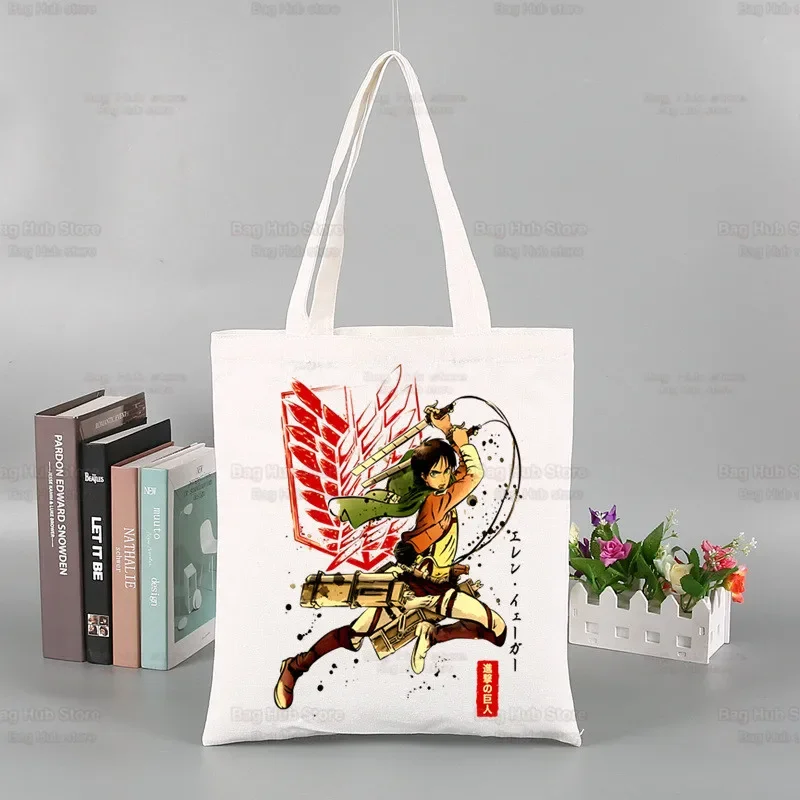 Shingeki No Kyojin Shopping Bag Attack On Titan Shopper Eco Canvas Shopper Liberty Eren Levi Bolsas De Tela Bag Shoping Sacolas