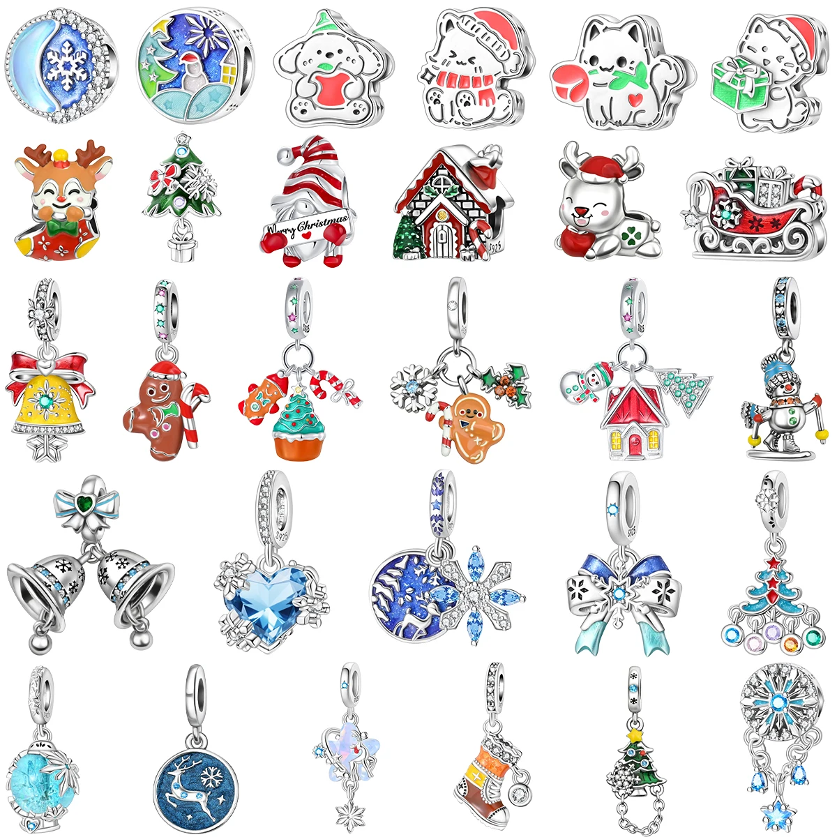 

Christmas Original 925 Sterling Silver Charms Snow Santa Claus Earrings Beads Fit Necklace Bracelets DIY Gifts Fine Jewelry