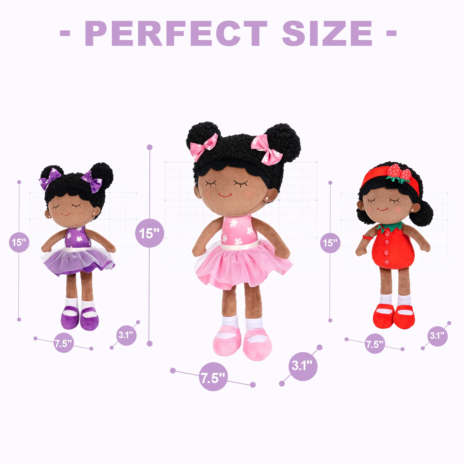 OUOZZZ 38cm Cute Baby Plush Dolls for Girls African American Doll Black Dolls Stuffed Plush Toys Dolls Children Birthday Gift