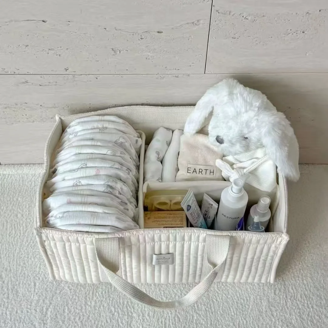Multi-Pocket Diaper Caddy Tote Foldable Organizer Basket with Dividers for Baby Bottles Supplies INS Korean Fashion Portable Bag