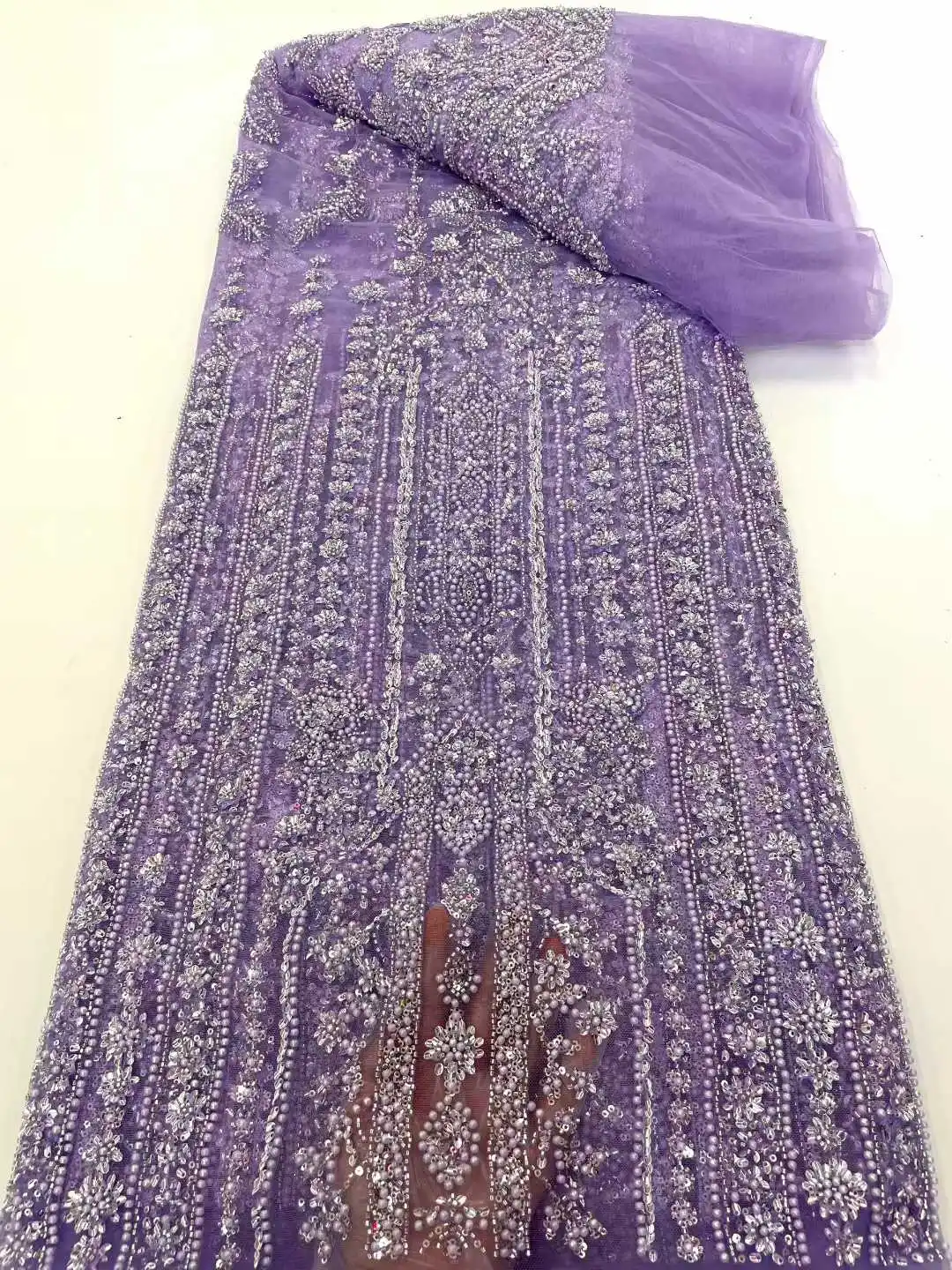 

Роскошная французская 5-ярдовая кружевная ткань в африканском нигерийском стиле с тяжелыми бисером и блестками, вышитая кружевная ткань для свадебной вечеринки