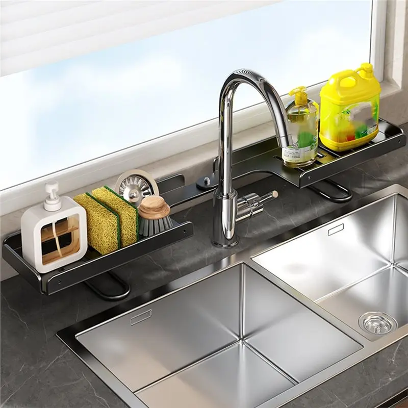 Hot Sale-Foldable Faucet Storage Rack, Drill-Free Carbon Steel Design, 180° Rotatable Over Sink Shelf For Easy For Installation