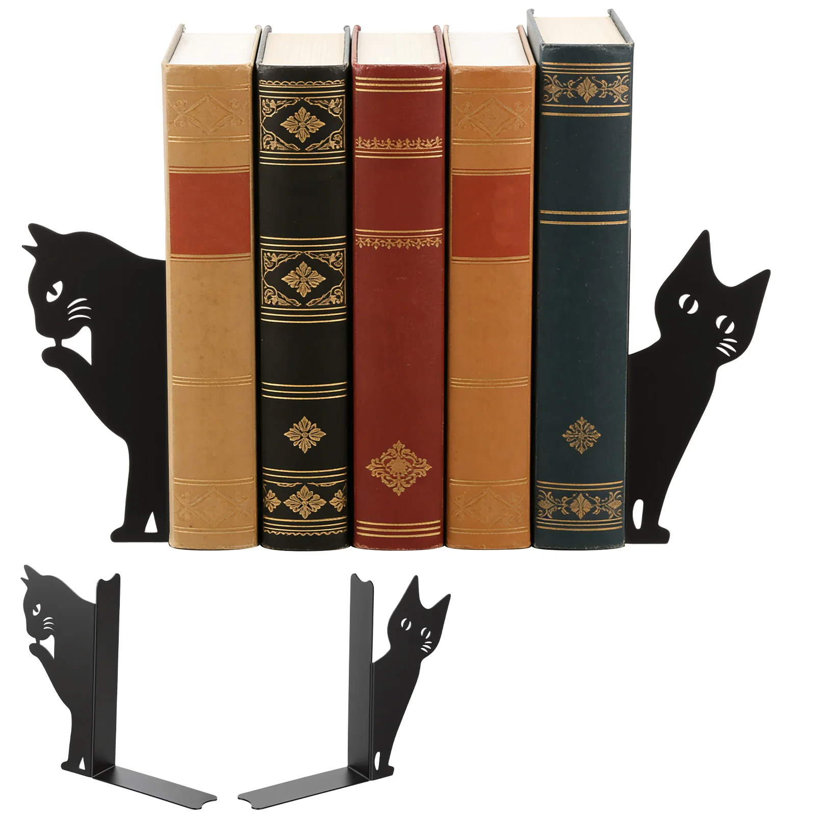 Peeping Cat Bookend Metal Book Holder Book Ends Shelves Book Holders Documents Storage Bookends for Home Office Bookshelf Decor