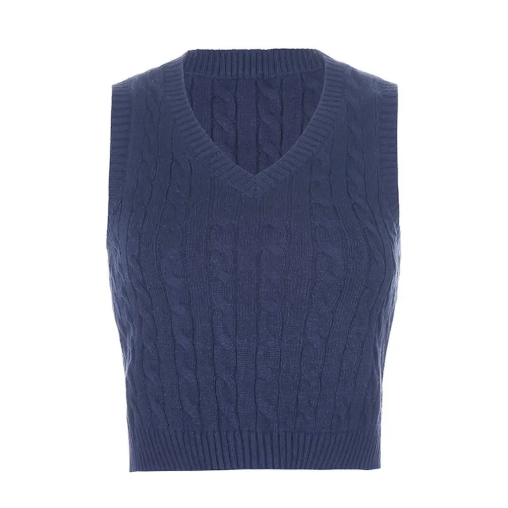 

Women's V-Neck Wool Vest Solid Color Sleeveless College Style Basic Autumn Fashion European American Trend