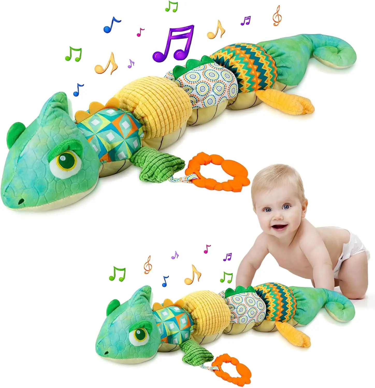 

Baby Musical Stuffed Animal lizard Activity Soft Toys Multi-Sensory Crinkle Rattle and Textures Cute lizard Toys