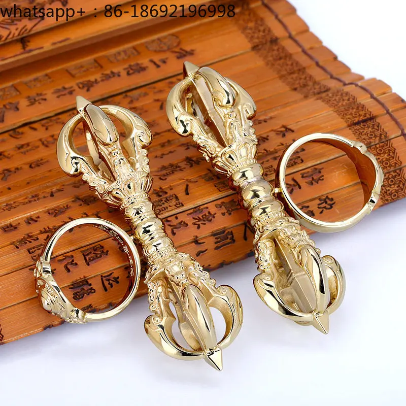 Tibetan Brass Diamond Pestle Ring, Hand-polished Handicraft, Five-strand Pestle Ring Jewelry.