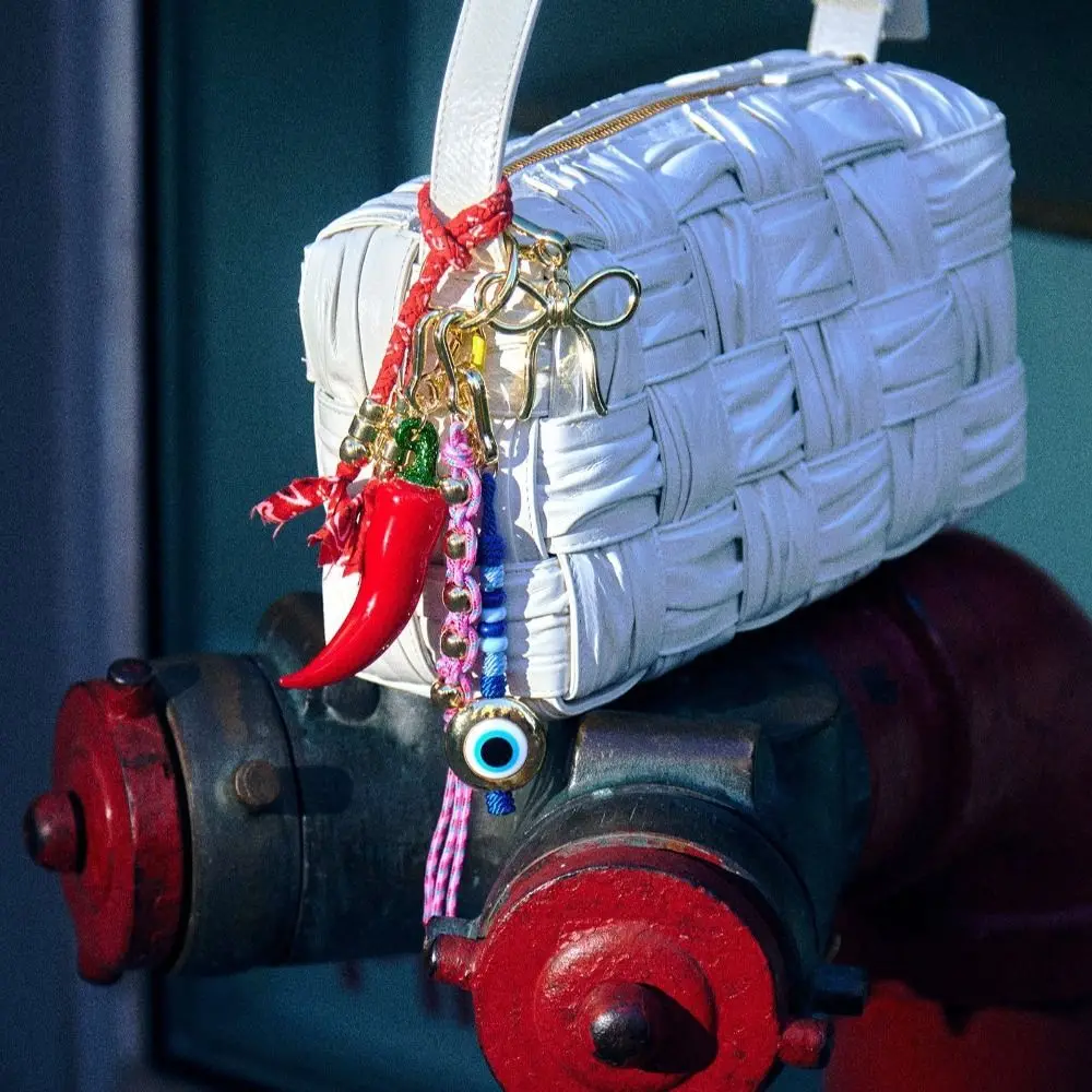 

DIY Necklace Retro Rope Woven Pendant Key Chain Cherry Mobile Phone Pendant Fashion Contrasting Bag Chain Charms Women