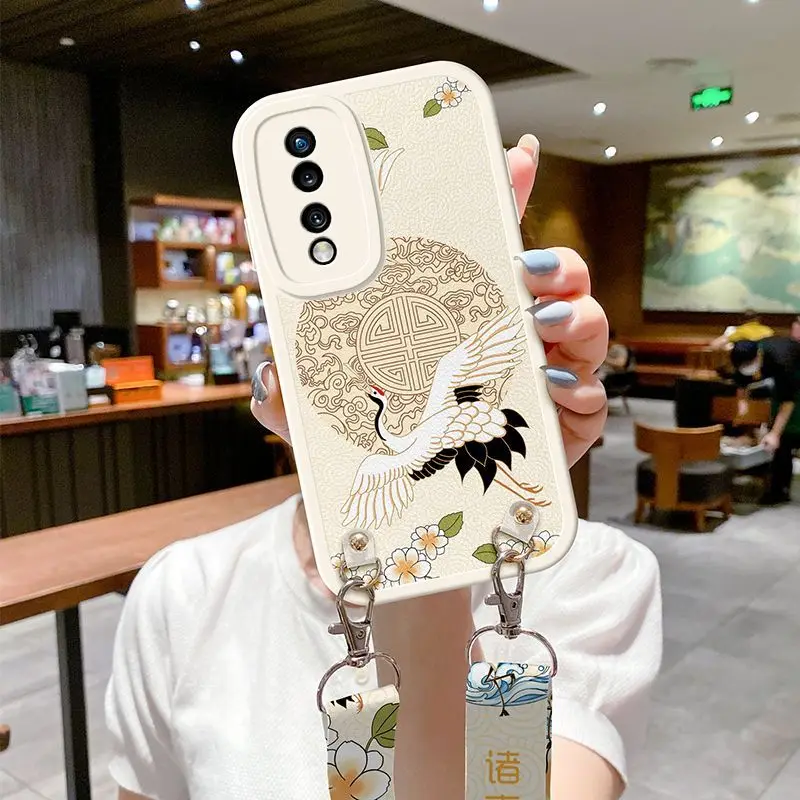 For  Iphone 14 Phone Case Messenger Lanyard Iphone12 Diagonal Strap 11Pro Embossed XSMAX China-Chic Crane 7P