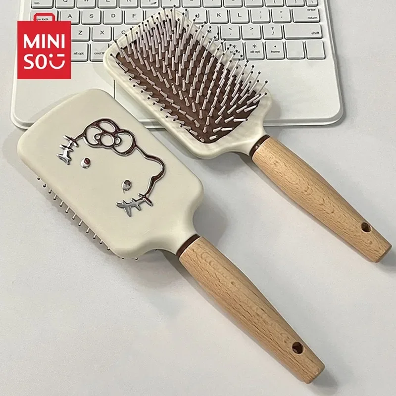 

Sanrio Hello Kitty Wooden Handle Air Cushion Combs Miniso Kawaii Massage Comb Hair Brush Haircare Hairdressing Tool Girl Gifts