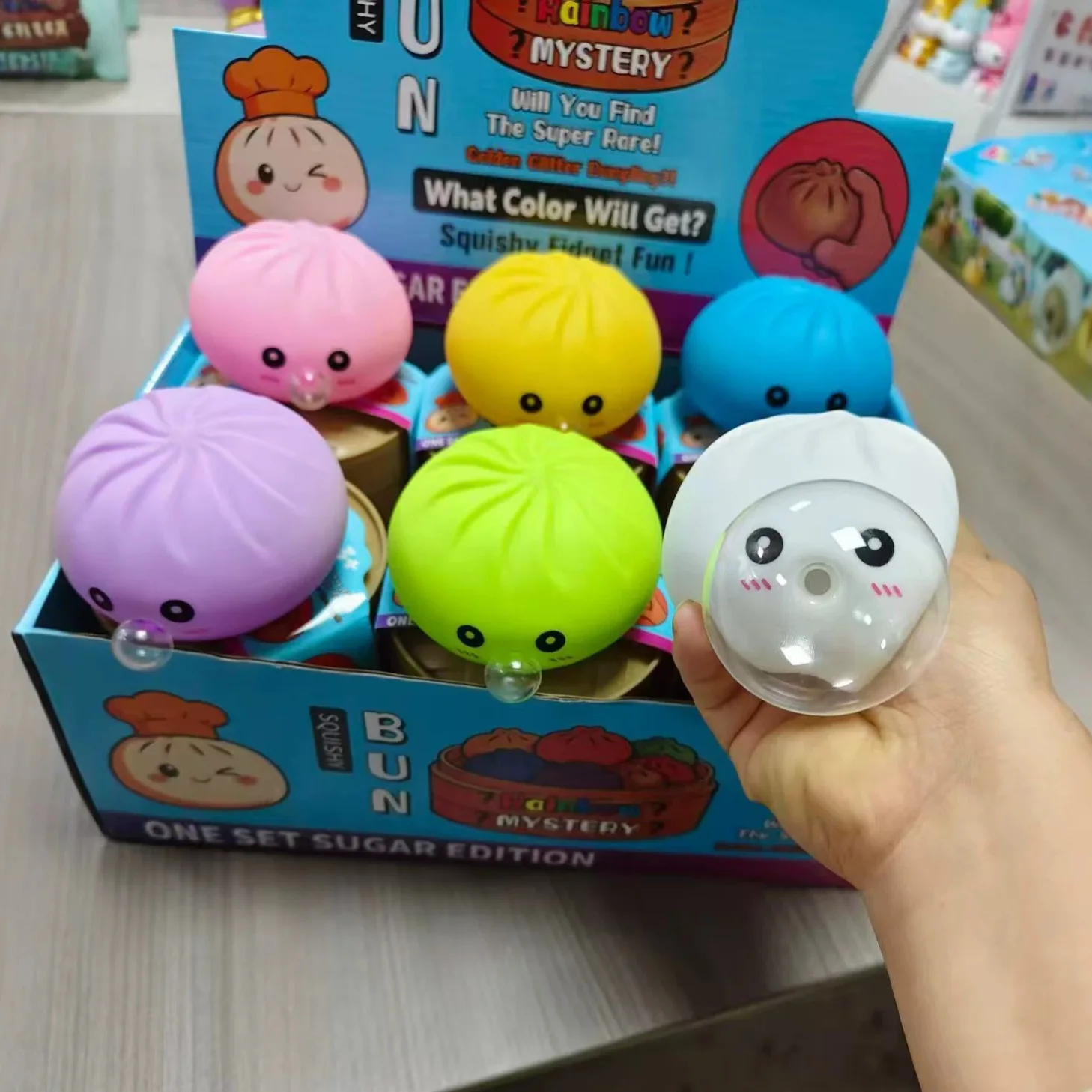 Colorful Steamer Bun Squishy Toy Set Blind Box Fidget Toys Squeeze Dumpling Sensory Stress-Relief Bubble-Blowing Bun Squishy Toy
