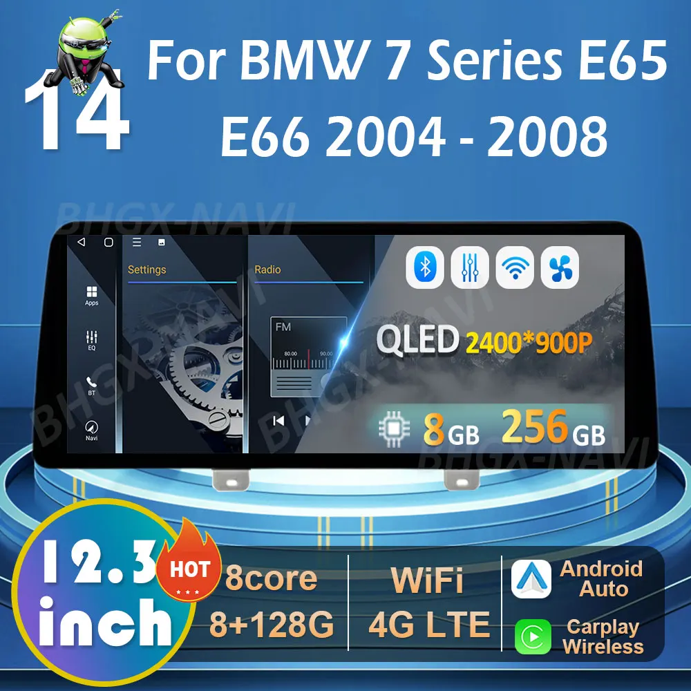 12.3 بوصة أندرويد 14 سيارة لسيارات BMW 7 Series E65 E66 2004 2005 2006 2007 2008 راديو مشغل وسائط متعددة DSP ستيريو Carplay رئيس وحدة