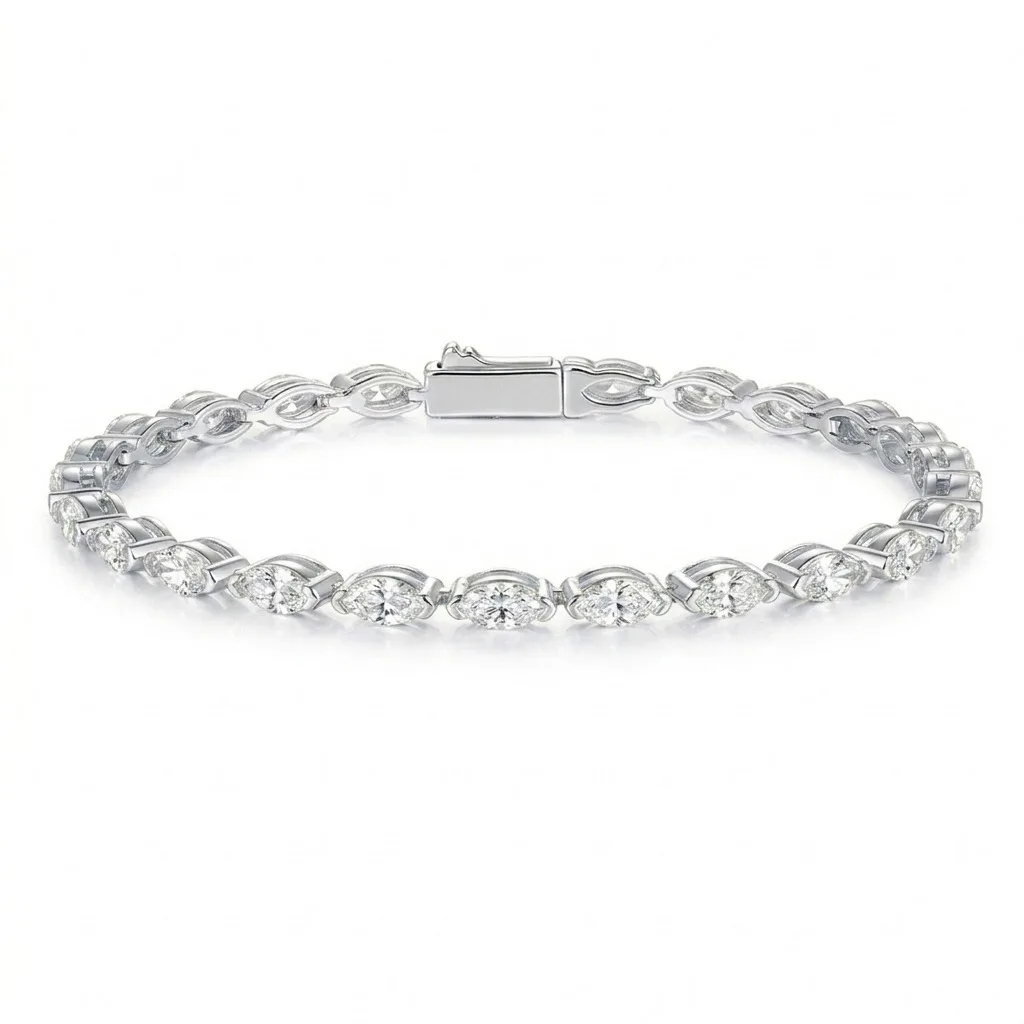 TY Pure S925 Sterling Silver Bracelets Marquise Moissanite Charms Bracelet For Women Men Hip-hop Fashionable Jewelry