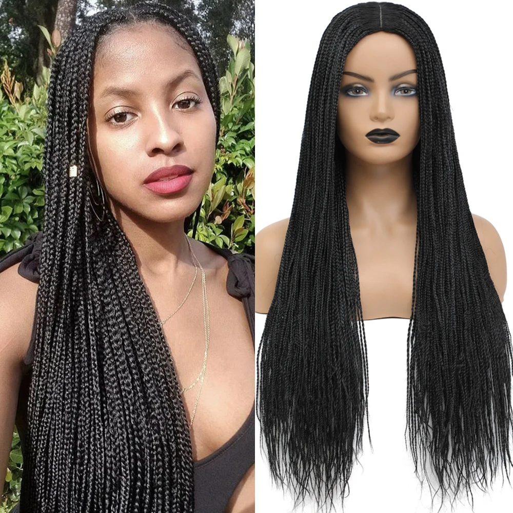 

Ombre 1B 27 30 Gray Box Braid Wigs for Black Women Long Synthetic Wigs Heat Resistant Fiber Micro Braids Wig Knotless Braid Wig