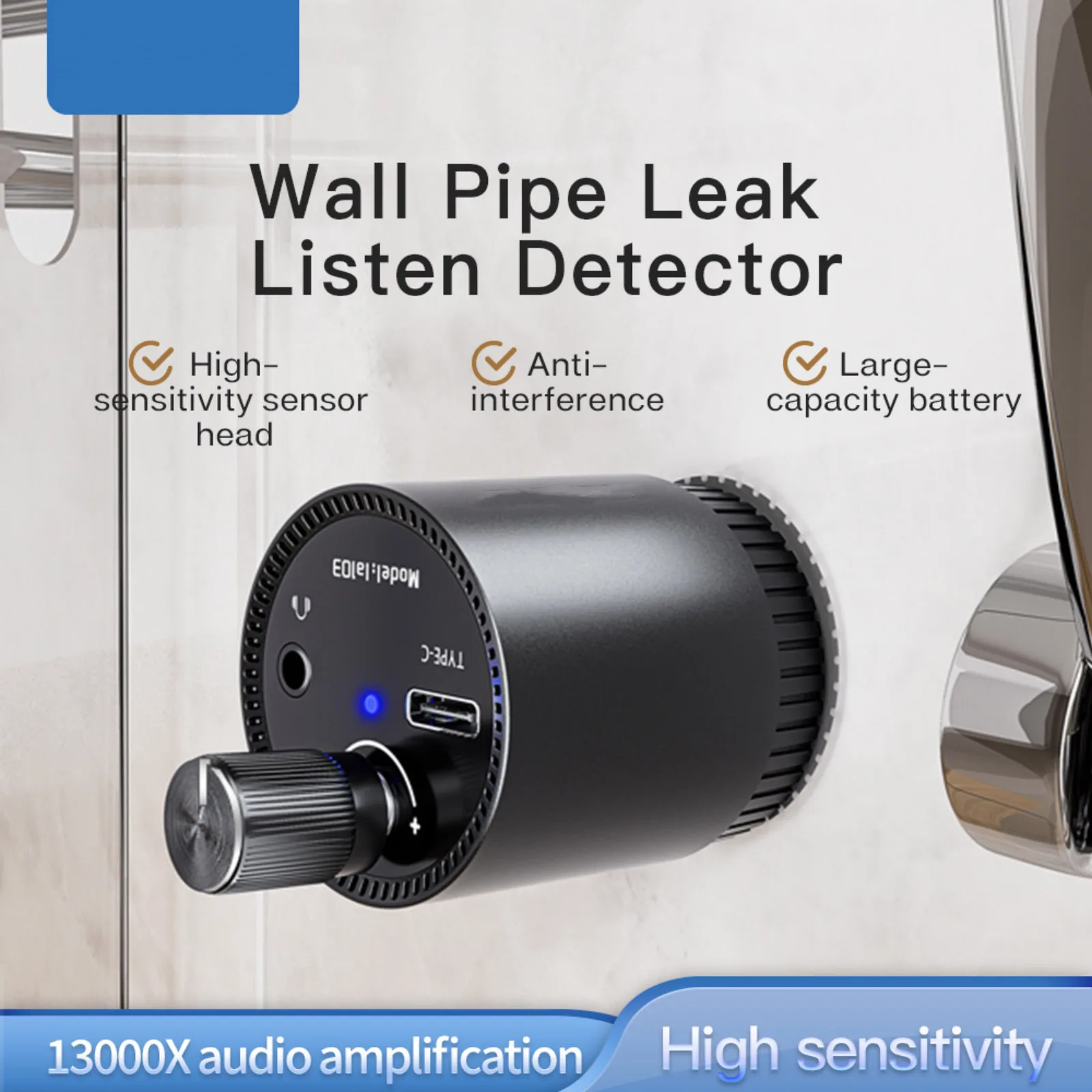Professional Underground Pipe Leak Detector High Sensitivity 13000X Audio Amplifier with Earphone for Plumbing