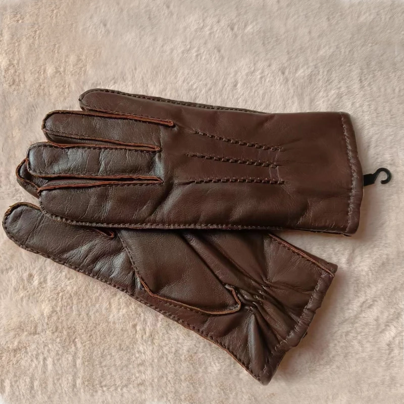 Guantes Térmicos de piel de oveja para hombre, manoplas forradas de lana de cordero, gruesas, de cuero Real, para conducir, para otoño e invierno,