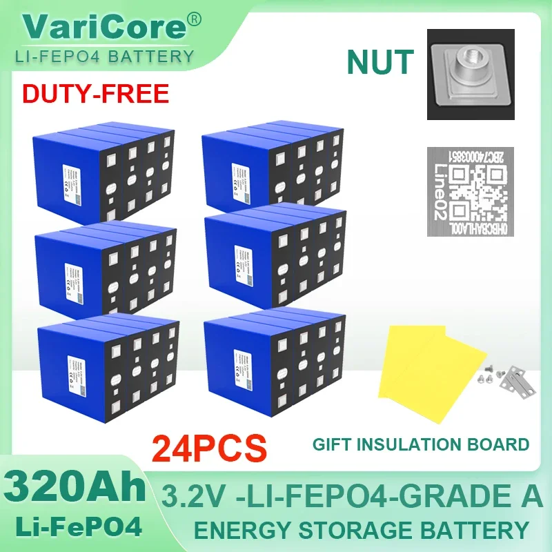 

24pcs 3.2V 320Ah Lifepo4 Battery Lithium Iron Phosphate Cell 4s 8s 12v 24v Travel Solar RV Campers batteries Grade A Tax Free