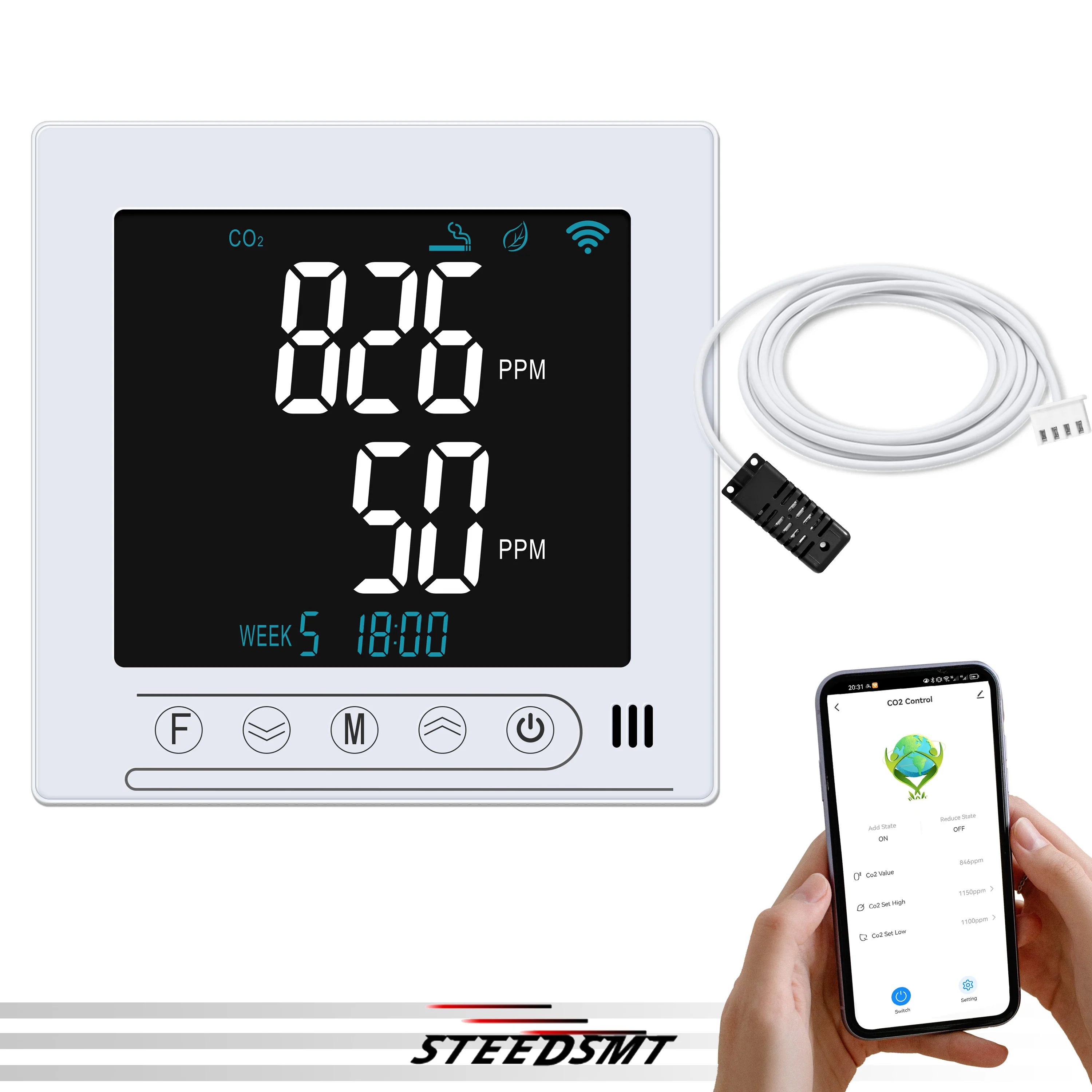 Pannello di controllo automatico intelligente CO2 WIFI/RS485 per senso svedese mobileAir NDIR Aumenta e diminui l'interruttore della bombola del gas della ventola di scarico