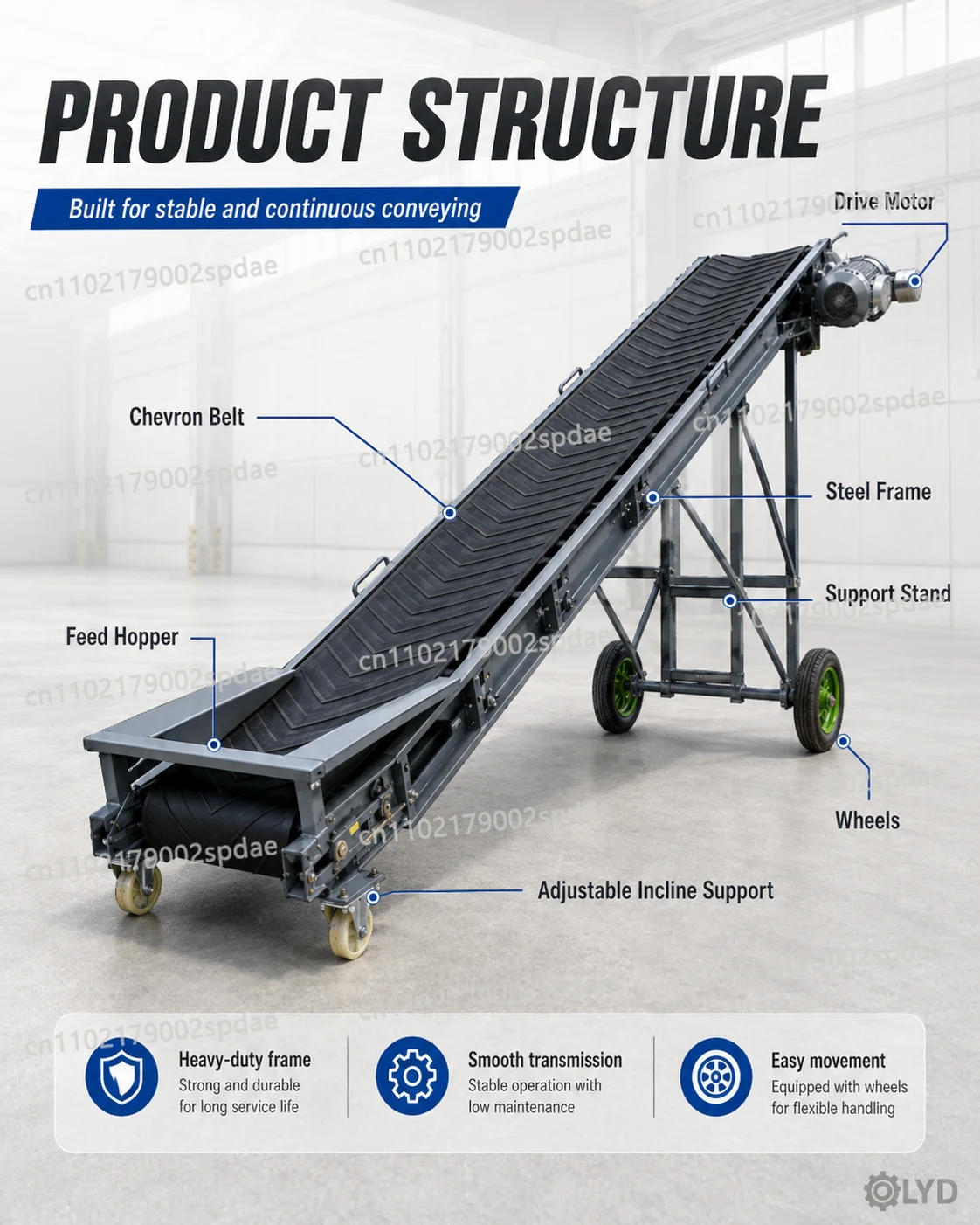 Mobile Inclined Heavy Duty Rubber Belt Conveyor For Warehouse Loading Sand Gravel Aggregate Transportation